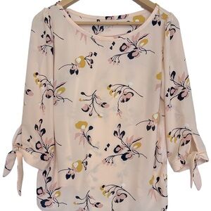 LOFT pastel pink blouse w/design 3/4 sleeves with tie closure size S